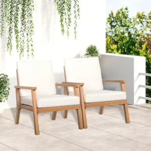 Outsunny 2er-Set Gartenstühle mit Kissen Gartensessel Set Gartenstuhl aus Pappelholz Gartenmöbel Holzstuhl Balkonstuhl Terrassenstuhl Braun+Beige
