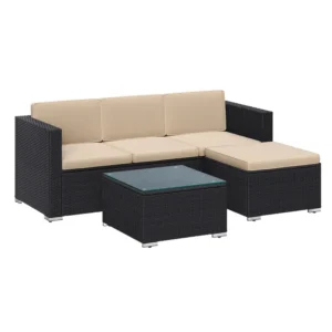 SONGMICS Gartenmöbel-Set, Balkonmöbel aus PE-Polyrattan, Terrassenmöbel, Ecksofa, Outdoor, handgeflochtenes Rattan, Lounge-Set, mit Kissen und Glastisch