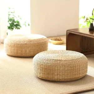 Perfekt für Meditation Kissen] Runde Handgefertigte Gras Geflochtene Kissen - Perfekt für Meditation, Yoga, Sofa, Tatami - Buddhistisches Wohnaccessoire